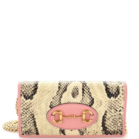 Gucci Horsebit 1955 Chain Wallet Python Neutral, Pink - Picture 1 of 7